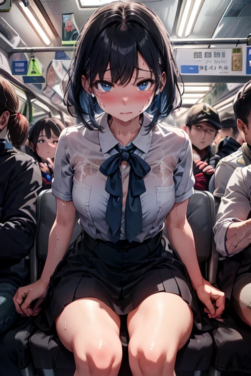 NSFW、masterpiece, 最high quality, high quality, High resolution, One girl, alone, Blue Hair, Long Hair, blue eyes, White shirt ,Black office skirt, Knee socks, whole body、Depth of written boundary, In a crowded train,(((Surrounded by men))),(((Molester)))、(((Body odor、Bad smell)))、(((Sweat)))、((((Sweat染み、Yellowing、odor))))、(((Soaking wet)))、(((((Love juice)))))、((((Detailed pussy))))、(((((Pooping)))))、((Leg spread))、(((Covered in bodily fluids)))、(((Squirting)))、(((cry)))、(((blush)))、(((Poop dripping down my legs))),(((Pee)))、(((Peeing)))、((Are standing))、(((A man pulls up a skirt)))