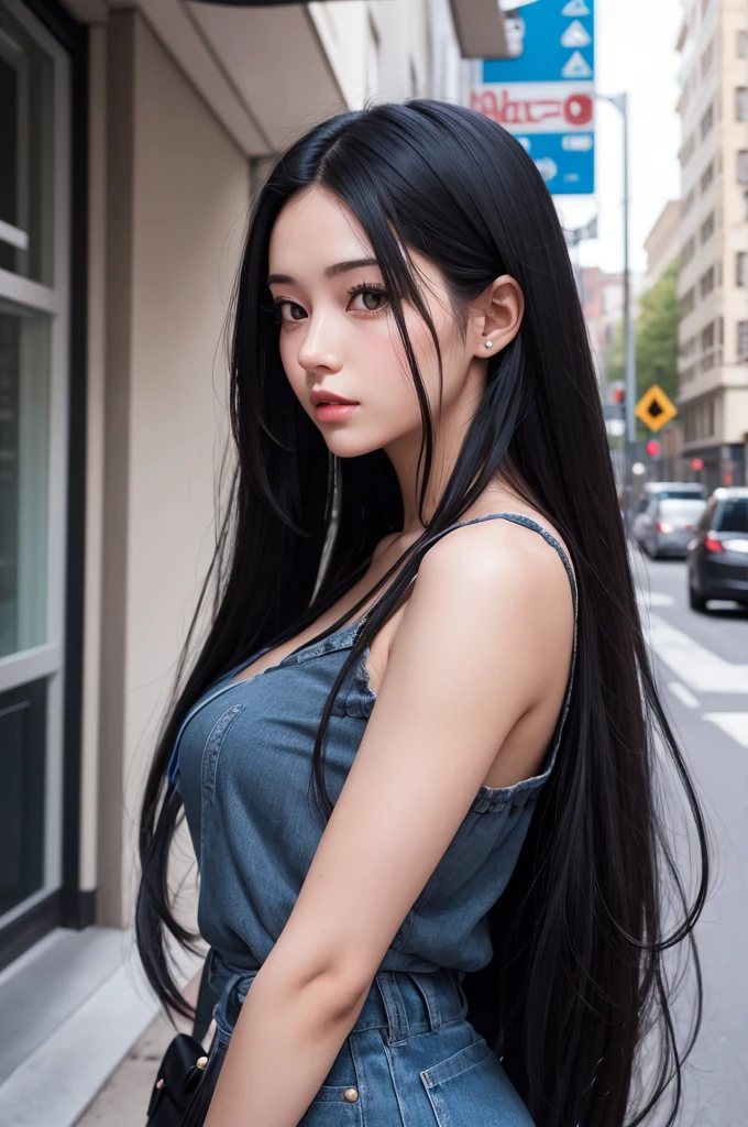 realistic girl with long black hair 