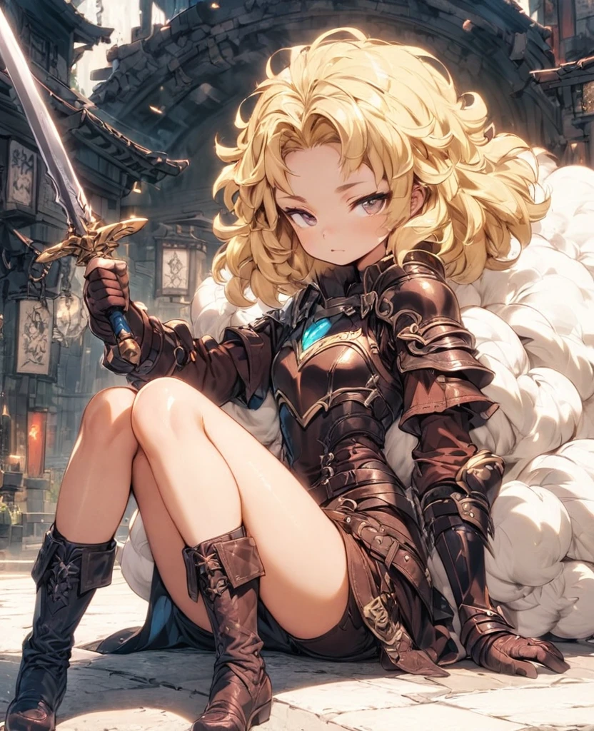 boyish Berry Short Slanted Eyes Thighs Blonde Swordsman Two-Way Short Dagger Leather Armor Petite whole body Bob Short Loose and fluffy perm