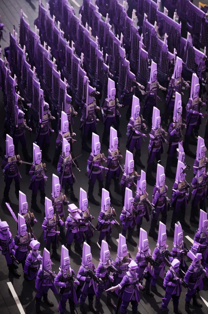 Create an armed army with 20 men using a purple uniform 