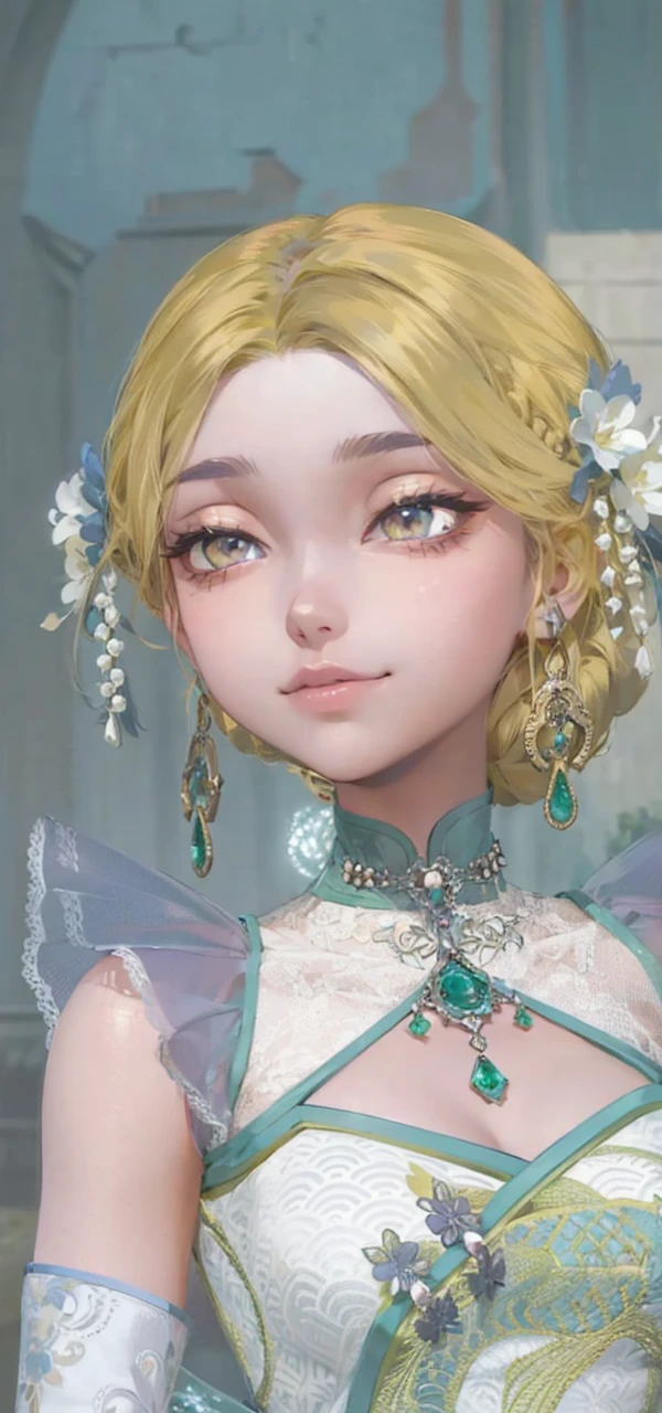 1 female, wearing a dress, light purple hair, Thicc, light purple hair, long hair, light yellow eyes, face to detail, detailed eyes, the background is beautiful,