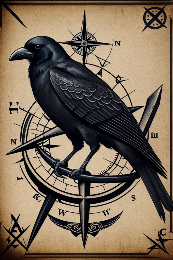 thigh tattoo design It is a picture of a crow with the number 27 and a Viking compass.