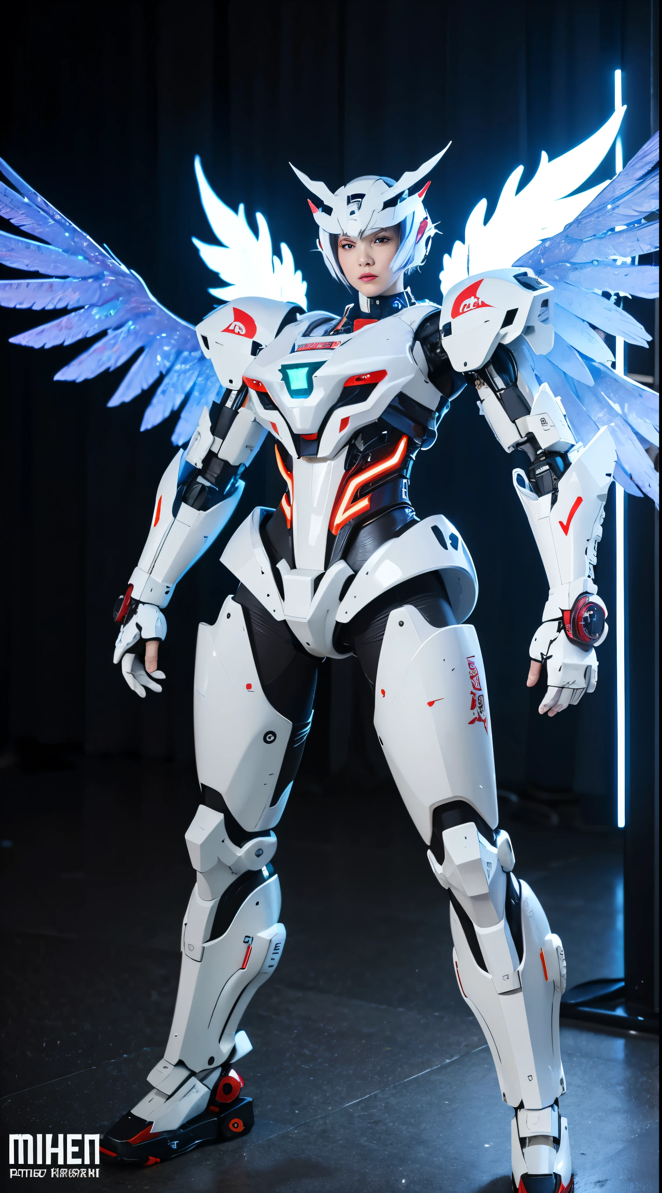 White Phoenix Mech, Chicken head, Mecha Wings, cyber punk, Highest quality, masterpiece, unmanned, whole body, mechanical surprise, strong, moon, City in Ruins, Highest qualityのデジタルアート, Stunning Art, wallpaper 4k, Very detailed, military用ロボット, military, war zone, moving lighting, movie, narrative poem, Damaged machine parts