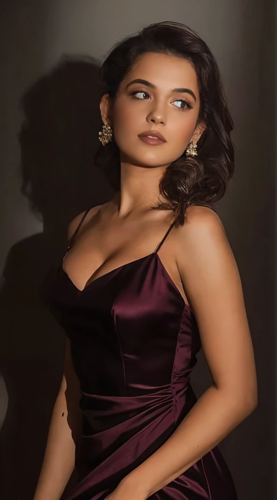 Change the dress colour to dark vibrant red, show nude