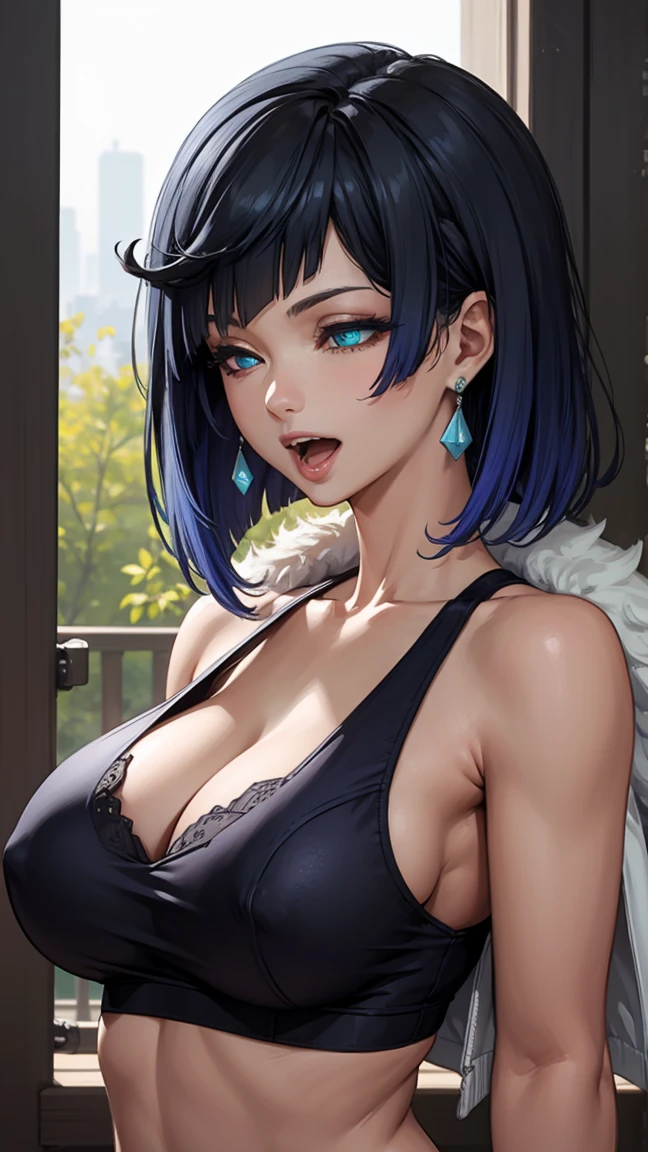 crop top, (gradient hair), black hair, blue hair, short hair, blue eyes, yelendef
BREAK (comfortable white sweater:1.2),
BREAK upper body, (huge Laughing:1.1), (open mouth:1.1), closed eyes, sun glare, bokeh, depth of field, blurry background, light particles,arms behind back,
BREAK (masterpiece:1.2), best quality, high resolution, unity 8k wallpaper, (illustration:0.8), (beautiful detailed eyes:1.6), extremely detailed face, perfect lighting, extremely detailed CG, (perfect hands, perfect anatomy),