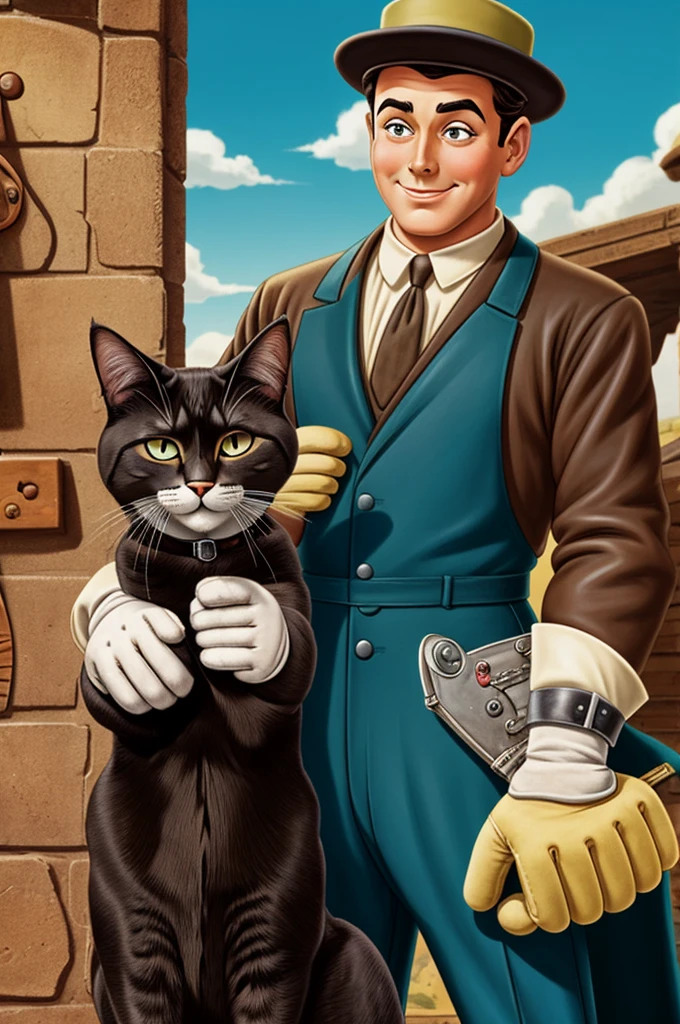 Old Buster like the movies and cartoons of the 30s in the form of a cat with gloves and a new old character