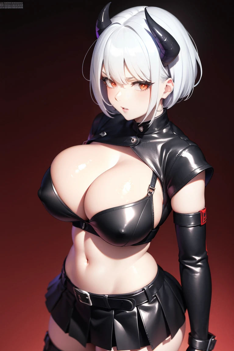 concept art, video game concept art, hentai game, anime, full body, best quality, masterpiece, maximum detail, high resolution, (((anime))), (((waifu))), (((hentai))), perfect anatomy, from the front, detailed background, High quality, incredible details, absurd res, full shot, ambient lighting, illuminated, female, (CharacterSheet:1), (multiple views, full body, upper body, reference sheet:1) photo(portrait, from the front, close up, facing camera) of a woman(solo, succubus, short hair, wavy hair, white hair, pale skin, executioner, small nose, red eyes, cruel face, black horns, sadistic, violent, evil, perverted, grim, cold, Black demonic wings, Black demonic tail, Thick thighs, Big tits, Short leather skirt, Leather bra, Leathaer boots, Leather gloves), hentai game, anime, best quality, masterpiece, maximum detail, high resolution