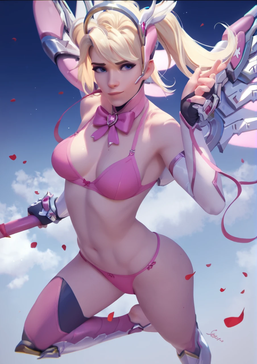 score_9,score_8_up,score_7_up,score_6_up ,source_overwatch score_9, score_8_up, score_7_up, 1woman, solo, mercy \(overwatch\), high quality, in heaven above the clouds, pink mercy, pink bra, pink panty, godess in underwear, barefoot