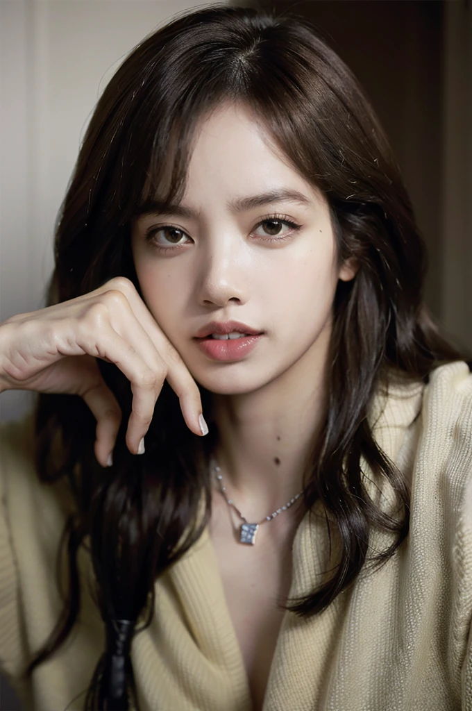 No need to wear a shirt with a slit, you can clearly see your pussy, you won't be bored.Best quality, masterpiece, ultra high res, (photorealistic:1.4), 1girl, solo, long hair, realistic, necklace, brown hair, brown eyes, parted lips, teeth, lips, looking at viewer, portrait, jewelry, tanned skin