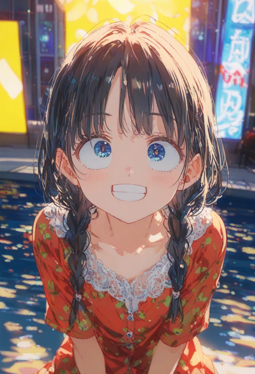 1 Female\(prince,cute,cute,20-year-old,Long braids,Black Hair,Eye color: Ocean Blue,、Neon color、Big eyes,Dynamic pose,,Loose-lipped,Wearing a beautiful lace dress,Poolside、Shiny Pool、My reflection in the pool with the sun reflecting off,Scared,Playfully、panic、smile、Bitter smile、Confused,(Grab her throat),avert your eyes,look up\), break ,background\(city,coastal\), break ,quality\(8K,非常に精細なCGユニットのwallpaper, masterpiece,High resolution,top-quality,top-quality real texture skin,Surreal,Increase the resolution,RAW Photos,最高quality,Very detailed,wallpaper,Cinema Lighting,Ray-tracing,Golden Ratio\),[Browsing Caution]