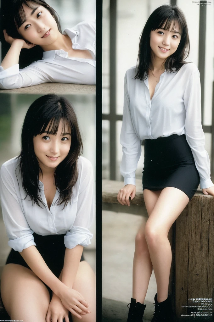 (((One girl,alone))),(Highly realistic photos, High resolution, Detailed face, Beautiful Eyes) Japanese women, 21 years old, Cute face, alone:1, Nice body, Plump figure, Medium chest, ,Hairstyle, Very closely tied, Take a photo book,Thighs、Dark Sky、darkness、Blade Runner,shirt、Leg spread,Healthy Body,smile