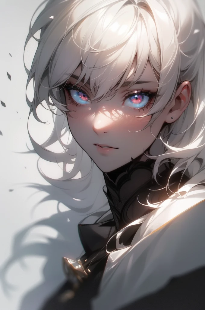 1 boy,idol boy,beautiful detailed eyes,red eyes,extremely detailed face, detailed lips, man,male,4k,stunning lighting,black and white,white hair,(best quality,4k,8k,highres,masterpiece:1.2),ultra-detailed,(realistic,photorealistic,photo-realistic:1.37),portrait,dramatic lighting,moody