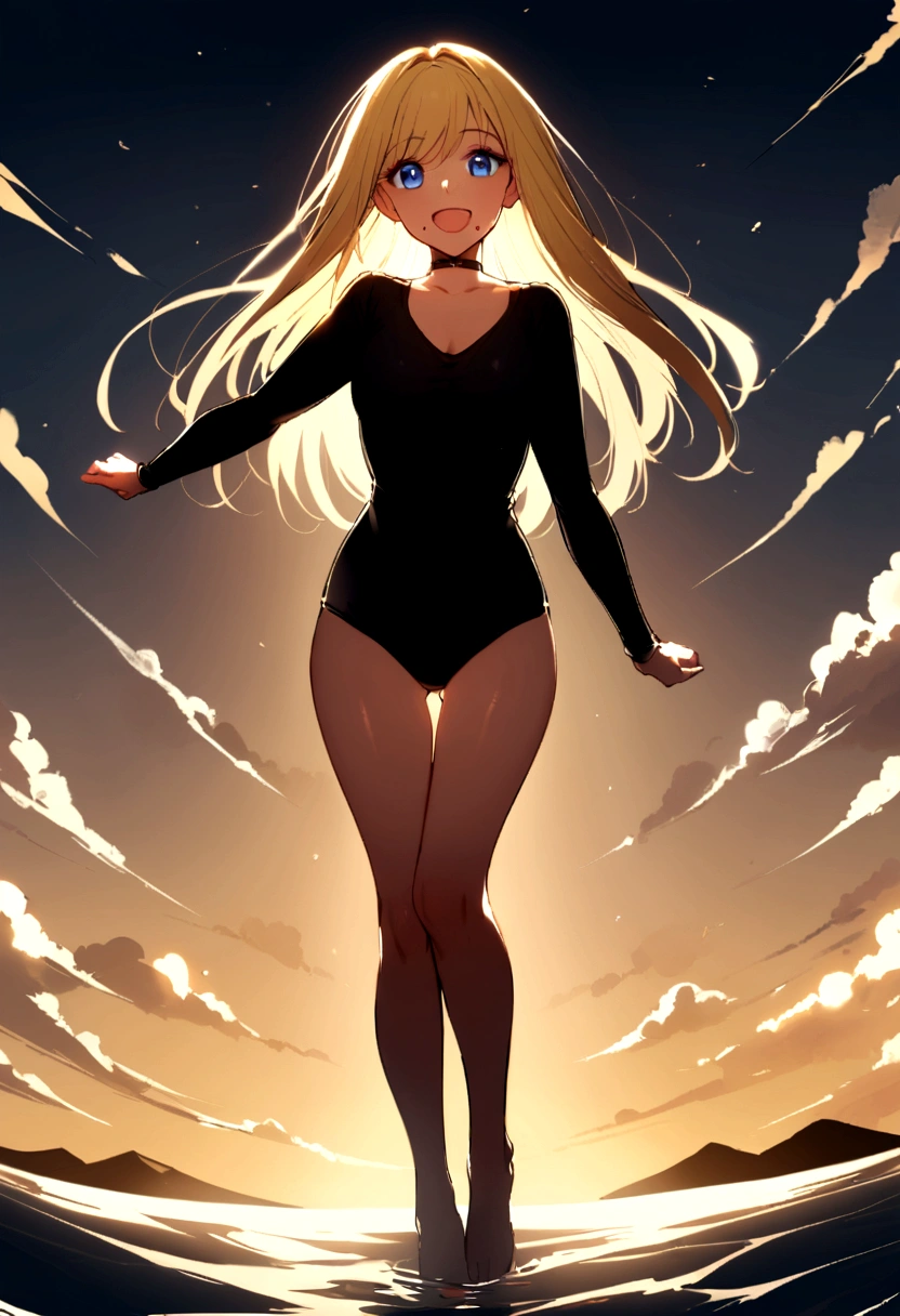 a young woman, 20 years old, blonde, straight hair, blue eyes, hole in the chin, BEAUTIFUL, PERFECT BODY, FULL BODY, HAPPY, with sun marks