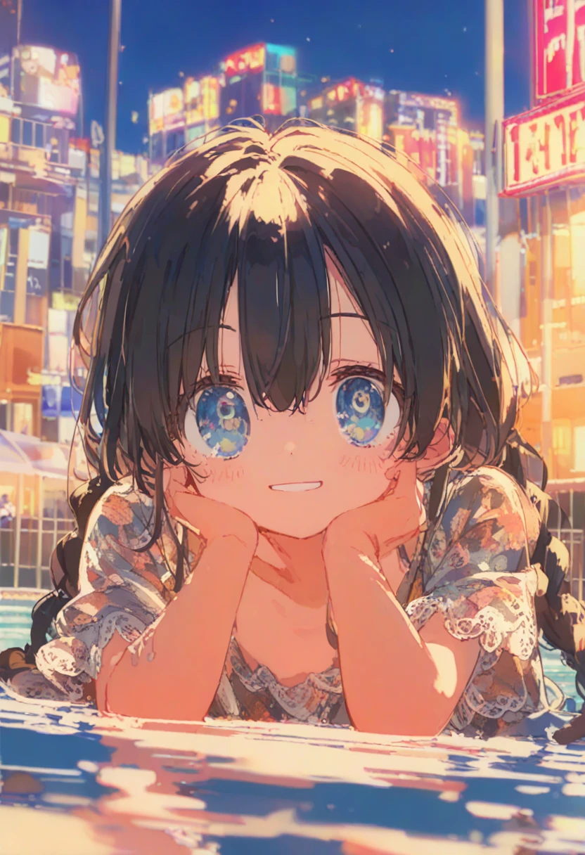 1 Female\(prince,cute,cute,20-year-old,Long braids,Black Hair,Eye color: Ocean Blue,、Neon color、Big eyes,Dynamic pose,,Loose-lipped,Wearing a beautiful lace dress,Poolside、Shiny Pool、My reflection in the pool with the sun reflecting off,Scared,Playfully、panic、smile、Bitter smile、Confused,(Grab her throat),avert your eyes,look up\), break ,background\(city,coastal\), break ,quality\(8K,非常に精細なCGユニットのwallpaper, masterpiece,High resolution,top-quality,top-quality real texture skin,Surreal,Increase the resolution,RAW Photos,最高quality,Very detailed,wallpaper,Cinema Lighting,Ray-tracing,Golden Ratio\),[Browsing Caution]