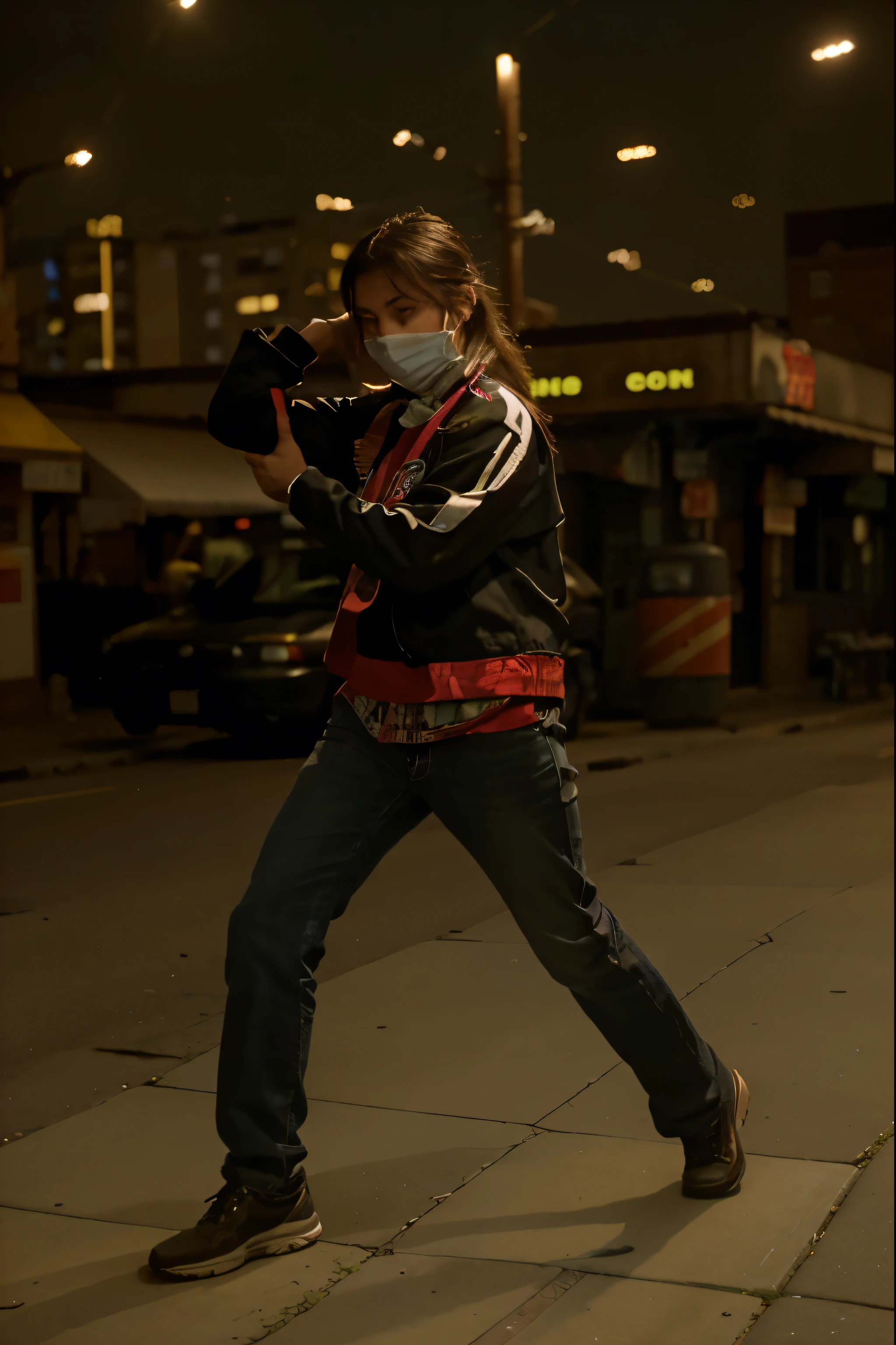 (Best quality, 8k, 32k, Masterpiece, UHD:1.2), "Transform the scene into a deserted urban street from 90s Japan, capturing the essence of the era's bustling cityscape, now eerily quiet and devoid of crowds. Picture a narrow street lined with mid-rise buildings that house a mix of small businesses and residential apartments. The architecture is a blend of concrete and glass, with faded advertisements and neon signs adorning the facades.
The pavement is well-worn, with a few cracks and patches of discoloration, reflecting years of use. Along the sides of the street, you can see old vending machines offering a variety of drinks and snacks, their lights still flickering in the dim light of early evening. Payphones stand as relics of a pre-digital age, and parked cars from the 90s add to the nostalgic feel.
The storefronts are closed, with metal shutters pulled down, some covered in graffiti. Above, a web of power lines and cables crisscrosses the sky, hanging between utility poles and buildings. Streetlights cast a soft, amber glow, illuminating the empty sidewalk and creating long shadows that stretch across the street.
Billboards advertising popular products and events from the 90s can be seen on the sides of buildings, their colors slightly faded by time. The atmosphere is quiet, almost serene, with the faint hum of distant traffic and the occasional sound of a passing train echoing through the urban canyon.
This setting should evoke a sense of nostalgia and stillness, transporting the viewer to a time when the city was alive with activity, now paused in a moment of calm and reflection."