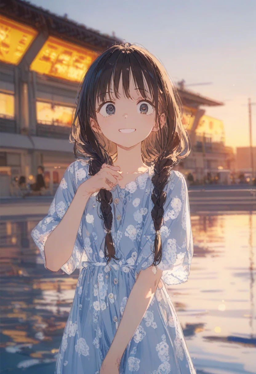 1 Female\(prince,cute,cute,20-year-old,Long braids,Black Hair,Eye color: Ocean blue,、Neon color、Big eyes,Dynamic pose,,Loose-lipped,Wearing a beautiful lace dress,Poolside、Shiny Pool、My reflection in the pool with the sun reflecting off,Scared,Playfully、panic、smile、Bitter smile、Confused,(Grab her throat),avert your eyes,look up\), BREAK ,background\(city,coastal\), BREAK ,quality\(8K,Highly detailed CG unit wallpaper, masterpiece,High resolution,top-quality,top-quality real texture skin,surreal,Increase the resolution,RAW Photos,highest quality,Very detailed,wallpaper,Cinema Lighting,Ray-tracing,Golden Ratio\),[Browsing Caution]