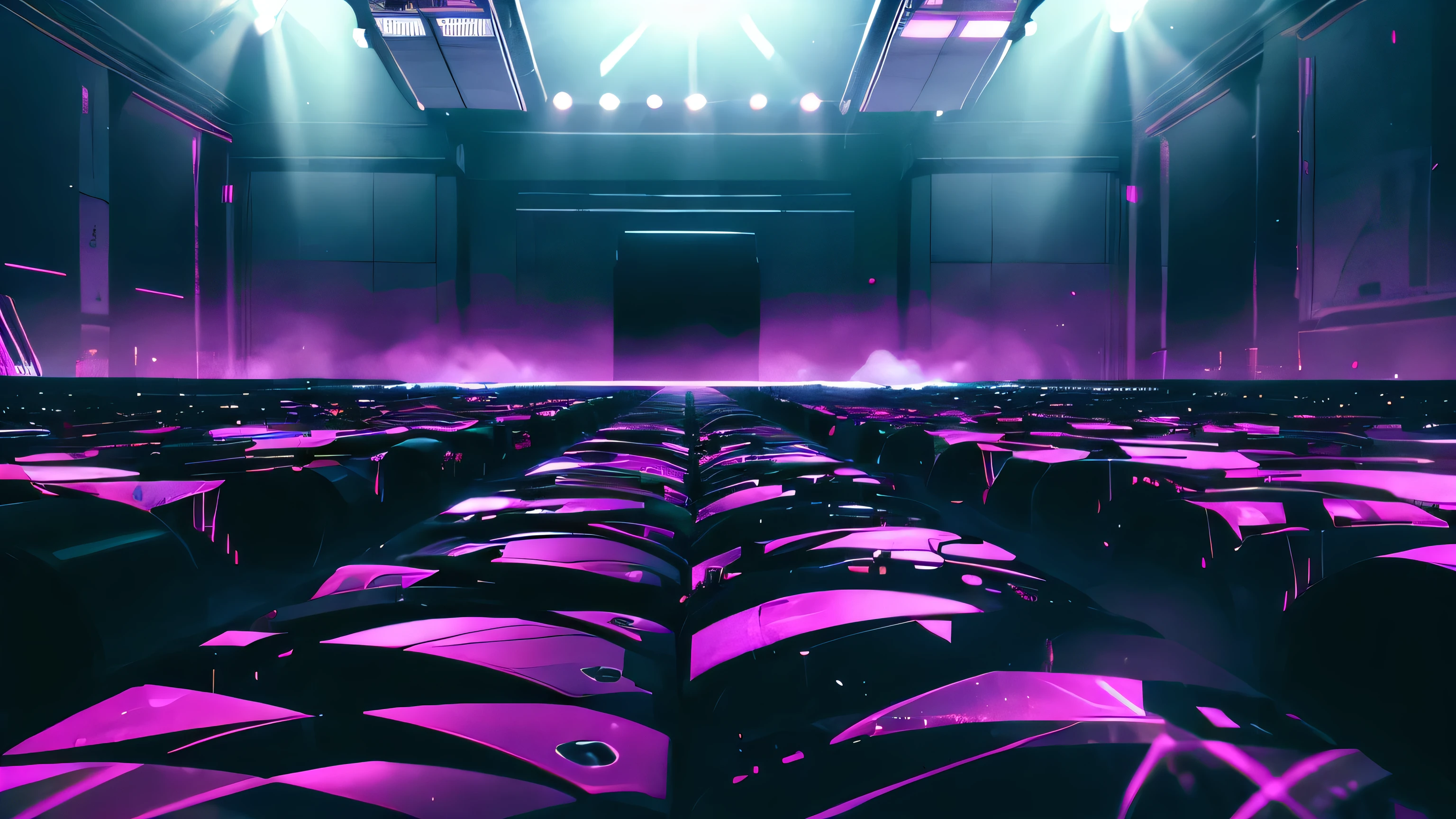 environment inspired by Eric Prydz Opus live visuals, dark low lying fog, high contrast