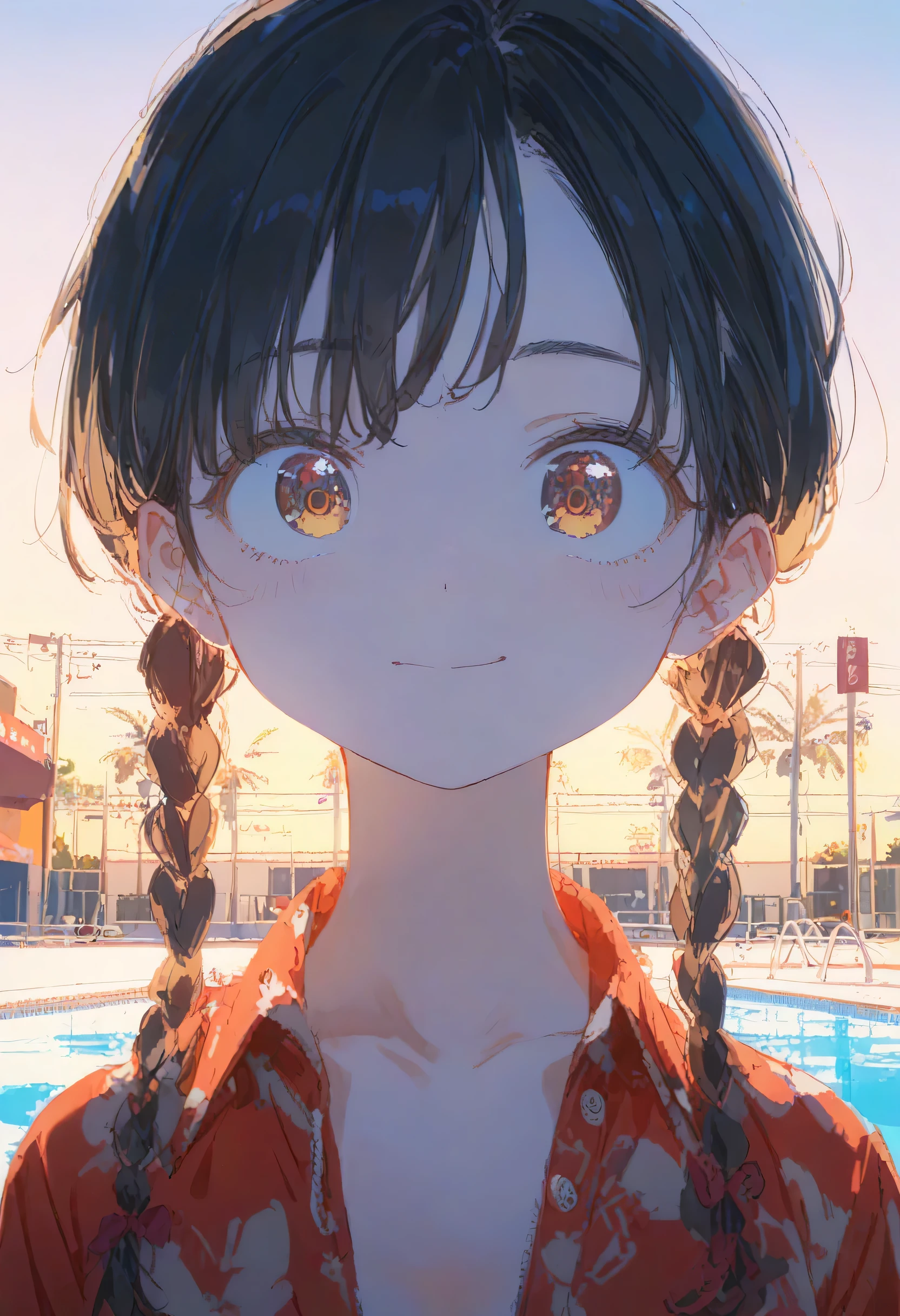 1 Female\(prince,cute,cute,20-year-old,Long braids,Black Hair,Eye color: Ocean blue,、Neon color、Big eyes,Dynamic pose,,Loose-lipped,Wearing a beautiful lace dress,Poolside、Shiny Pool、My reflection in the pool with the sun reflecting off,Scared,Playfully、panic、smile、Bitter smile、Confused,(Grab her throat),avert your eyes,look up\), BREAK ,background\(city,coastal\), BREAK ,quality\(8K,Highly detailed CG unit wallpaper, masterpiece,High resolution,top-quality,top-quality real texture skin,surreal,Increase the resolution,RAW Photos,highest quality,Very detailed,wallpaper,Cinema Lighting,Ray-tracing,Golden Ratio\),[Browsing Caution]