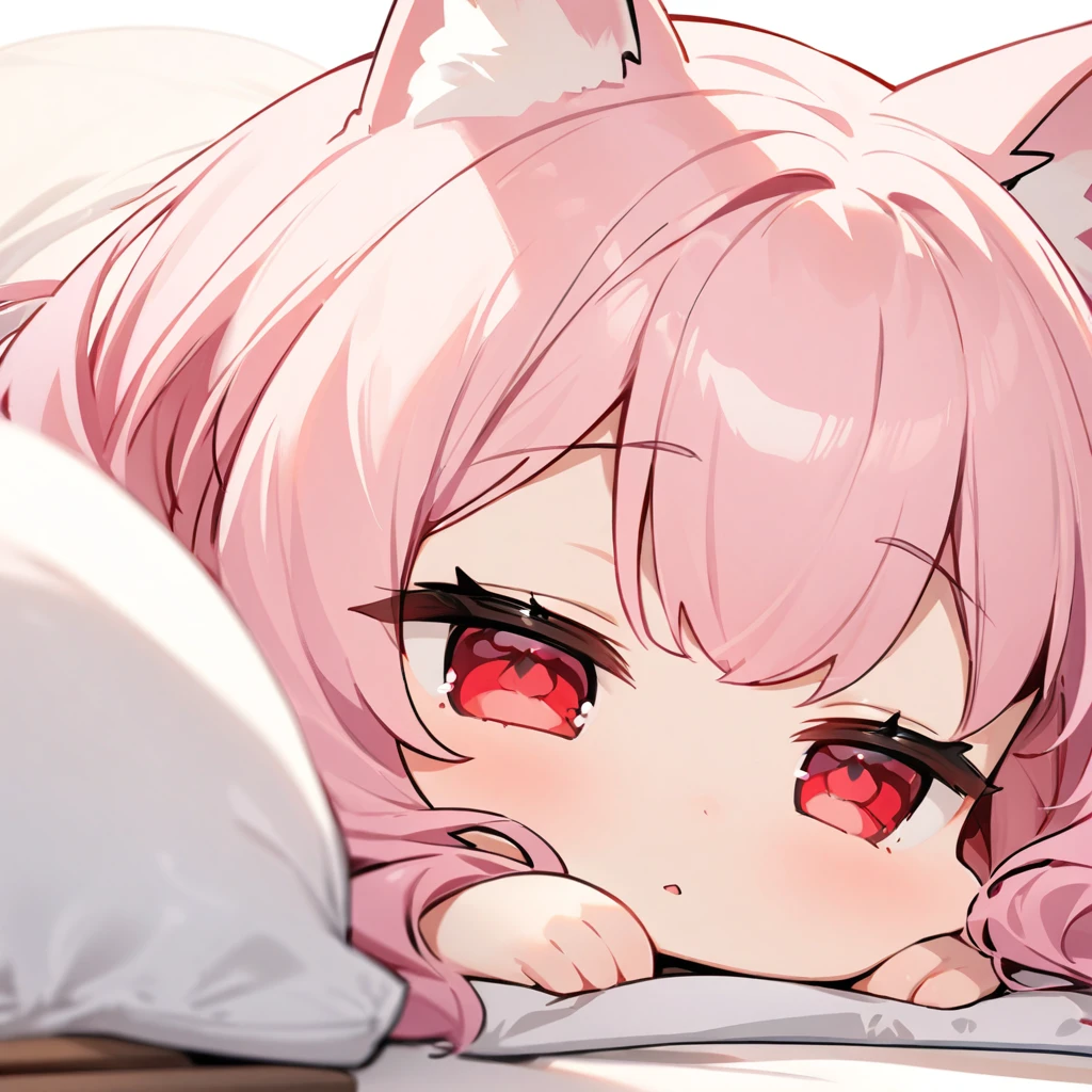 Rump Top quality, masterpiece, chibi character, pink hair, animal ears girl,red eyes,close-up,sleep,Prone,futon,Close ~ eyes
