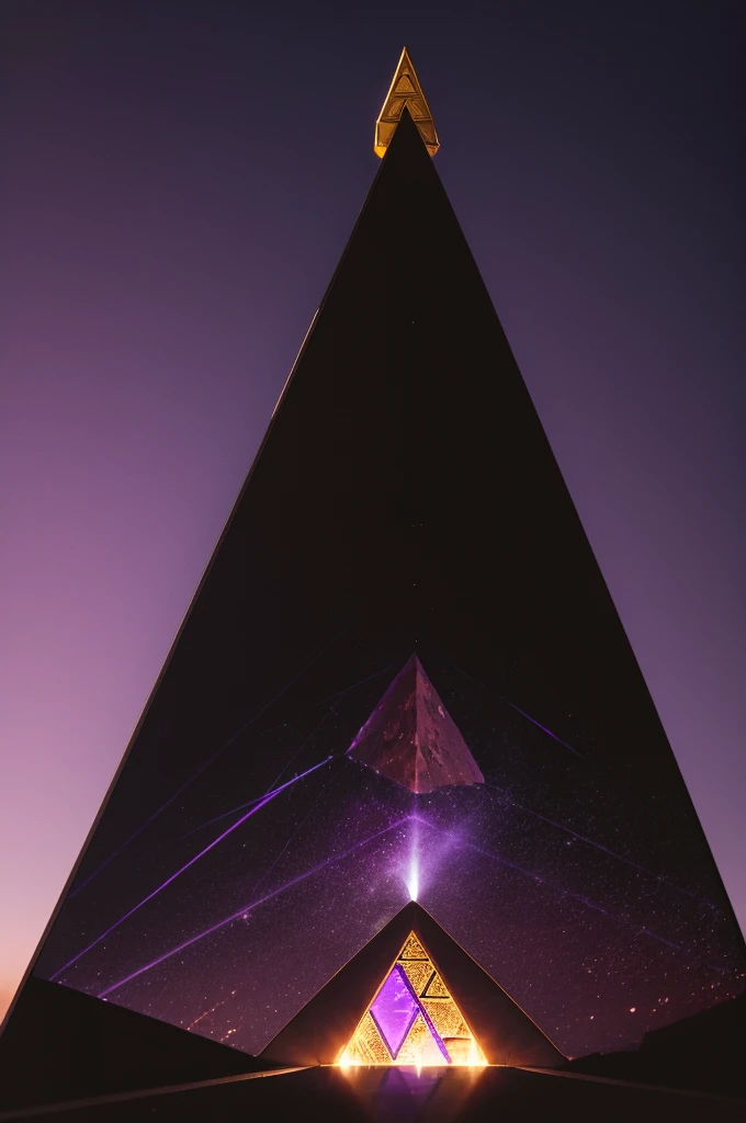 Black pyramid with purple meon at the base with golden eye