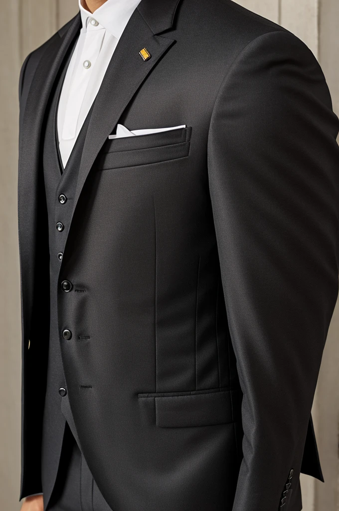 Lead morning suit with black lapel and black inner vest