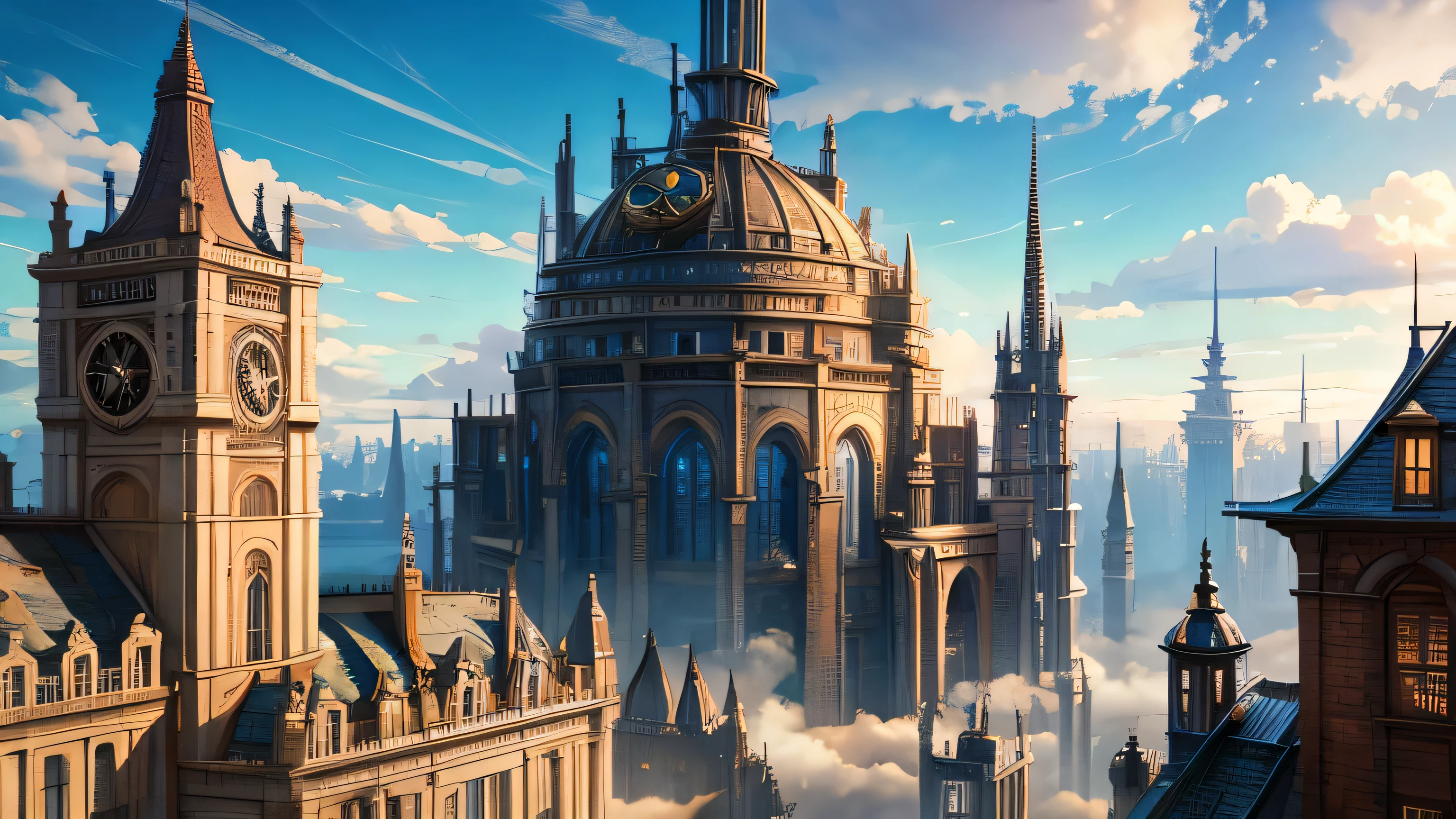 steampunk city in the clouds