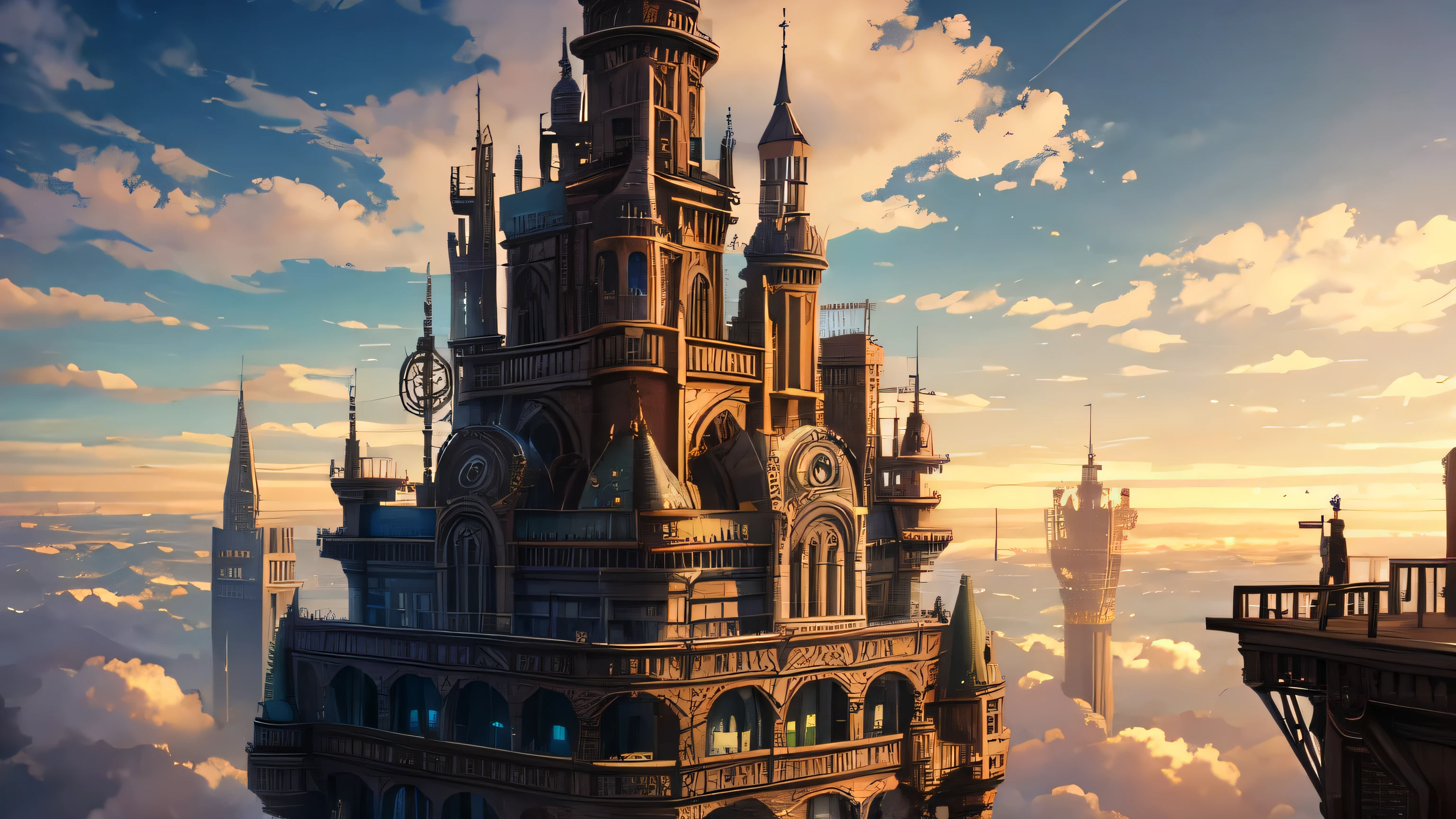 steampunk city in the clouds