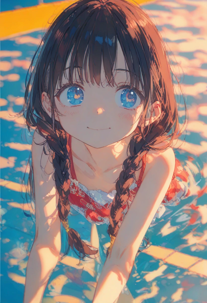 1 Female\(prince,cute,cute,20-year-old,Long braids,Black Hair,Eye color: Ocean blue,、Neon color、Big eyes,Dynamic pose,,Loose-lipped,Wearing a beautiful lace dress,Poolside、Shiny Pool、My reflection in the pool with the sun reflecting off,Scared,Playfully、panic、smile、Bitter smile、Confused,(Grab her throat),avert your eyes,look up\), BREAK ,background\(city,coastal\), BREAK ,quality\(8K,Highly detailed CG unit wallpaper, masterpiece,High resolution,top-quality,top-quality real texture skin,surreal,Increase the resolution,RAW Photos,highest quality,Very detailed,wallpaper,Cinema Lighting,Ray-tracing,Golden Ratio\),[Browsing Caution]