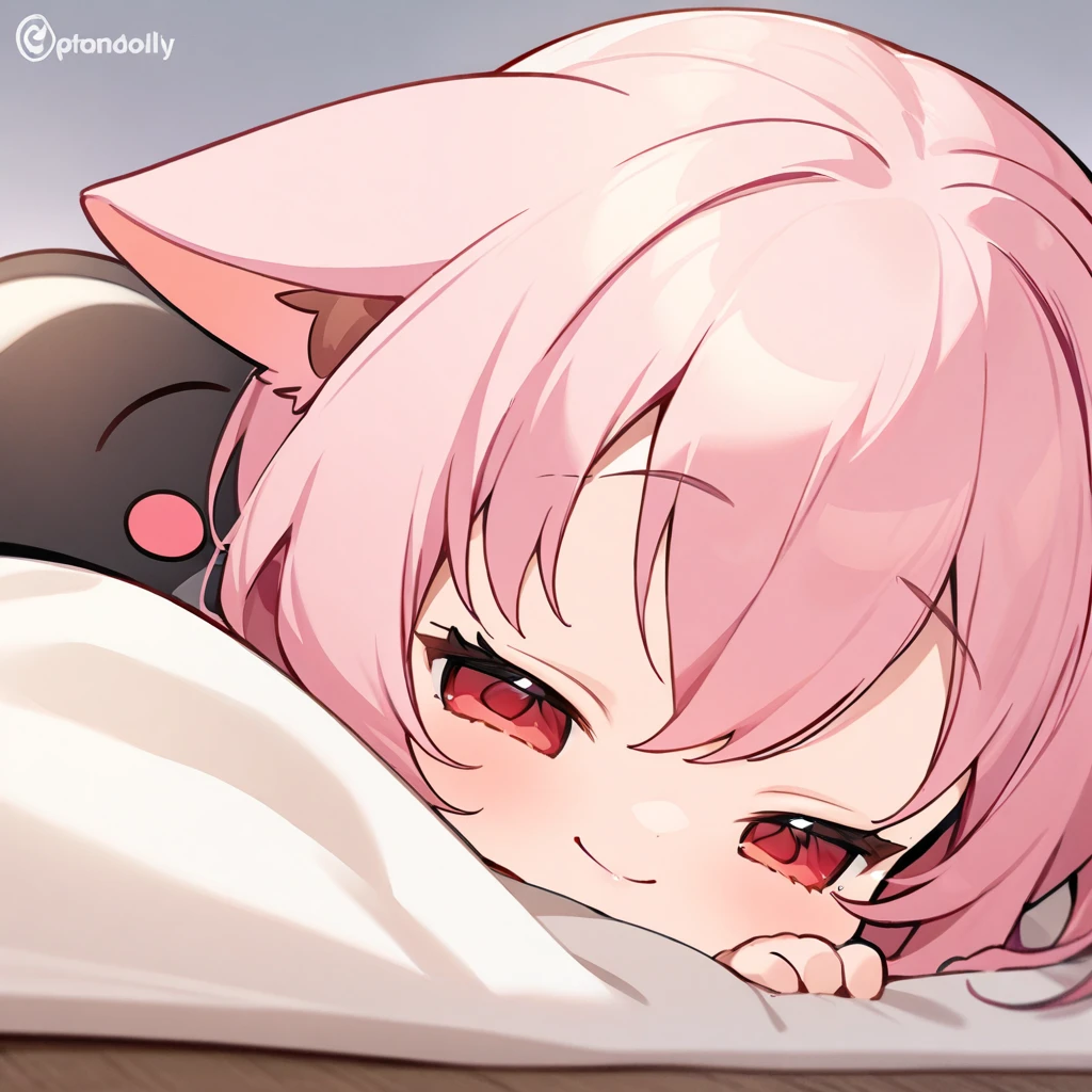 Rump Top quality, masterpiece, chibi character, pink hair, animal ears girl,red eyes,close-up,sleep,Prone,futon,Close ~ eyes