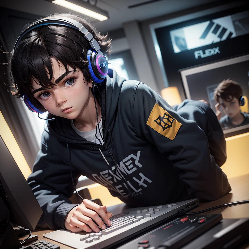 Place a gamer image in the background (A boy with headphones) and in a visible place place the word "EFloXx"