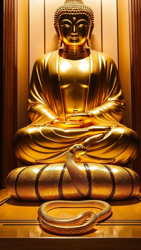 A deadly mimic (AD&D) is transforming from an eldritch horror of tentacles and teeth, back into a golden Buddha statue. Bones litter the surrounding dungeon