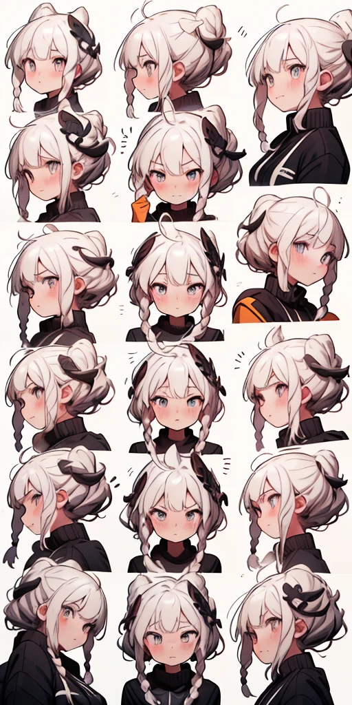 (Masseter muscle area,Highest quality,Super detailed),(Character Sheet:1.2),whole body,,Front view,Side view,Back view,Golden Eyes,Bright Eyes,Delicate hair ornament,Long white hair smooth, ribbon, Bright smile, uniform, Reference table, Hmph, Accurate, Super detailed, Solid Background, High detail, 4K, Dagger decoration, same characters