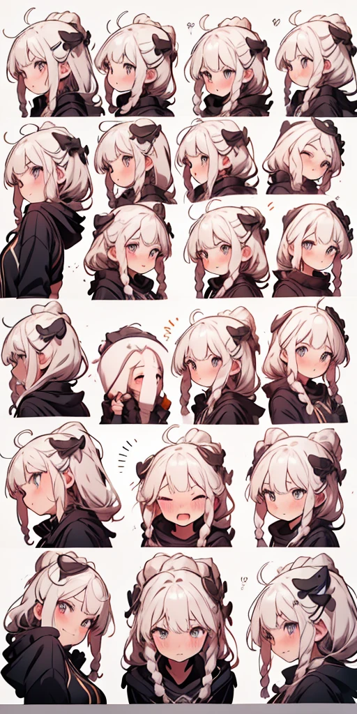 (Masseter muscle area,Highest quality,Super detailed),(Character Sheet:1.2),whole body,,Front view,Side view,Back view,Golden Eyes,Bright Eyes,Delicate hair ornament,Long white hair smooth, ribbon, Bright smile, uniform, Reference table, Hmph, Accurate, Super detailed, Solid Background, High detail, 4K, Dagger decoration, same characters