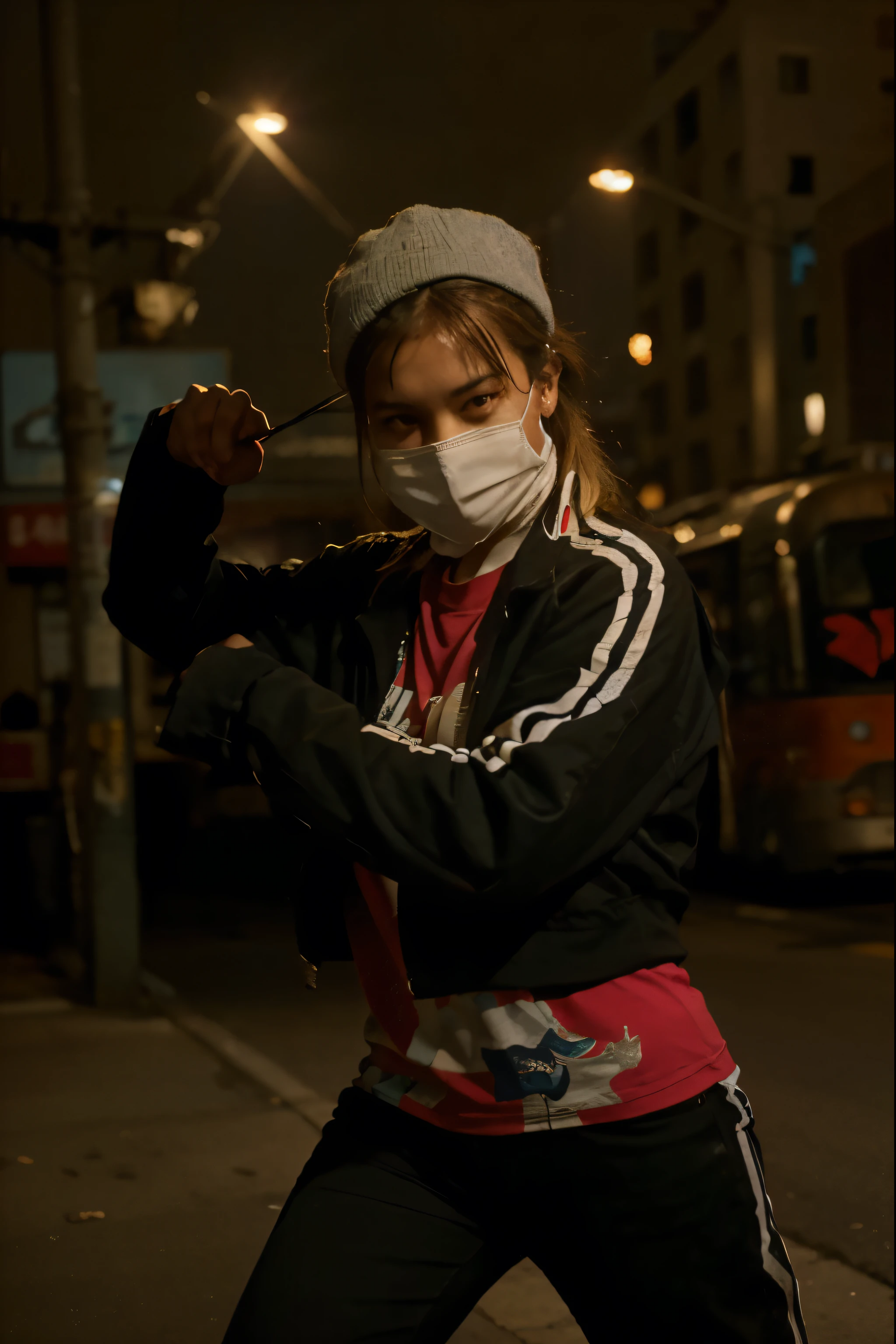 (Best quality, 8k, 32k, Masterpiece, UHD:1.2), "Transform the scene into a deserted urban street from 90s Japan, capturing the essence of the era's bustling cityscape, now eerily quiet and devoid of crowds. Picture a narrow street lined with mid-rise buildings that house a mix of small businesses and residential apartments. The architecture is a blend of concrete and glass, with faded advertisements and neon signs adorning the facades.
The pavement is well-worn, with a few cracks and patches of discoloration, reflecting years of use. Along the sides of the street, you can see old vending machines offering a variety of drinks and snacks, their lights still flickering in the dim light of early evening. Payphones stand as relics of a pre-digital age, and parked cars from the 90s add to the nostalgic feel.
The storefronts are closed, with metal shutters pulled down, some covered in graffiti. Above, a web of power lines and cables crisscrosses the sky, hanging between utility poles and buildings. Streetlights cast a soft, amber glow, illuminating the empty sidewalk and creating long shadows that stretch across the street.
Billboards advertising popular products and events from the 90s can be seen on the sides of buildings, their colors slightly faded by time. The atmosphere is quiet, almost serene, with the faint hum of distant traffic and the occasional sound of a passing train echoing through the urban canyon.
This setting should evoke a sense of nostalgia and stillness, transporting the viewer to a time when the city was alive with activity, now paused in a moment of calm and reflection."
