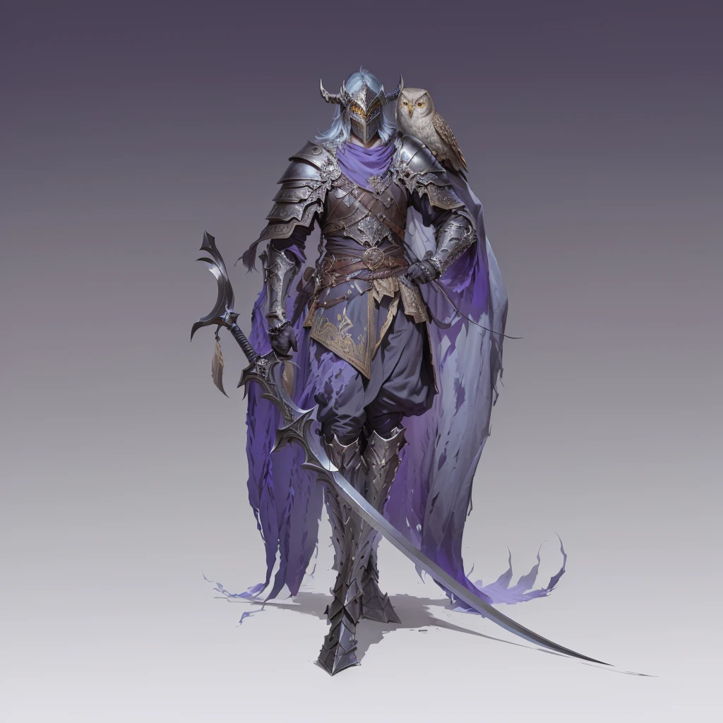 close-up of a Viking in fancy armor with a sword, Owl on the shoulder, north, northская мифология, heroic The concept of a fantasy character, The concept of a fantasy character, complex fantasy character, dark Fantasy Character Design, anthropomorphic raven knight, full body concept, Noble Demon Character Design, Dark soul armor concept, detailed full body concept art, detailed full body concept, mysterious concept art, Fantasy Character Design, dark soul concept