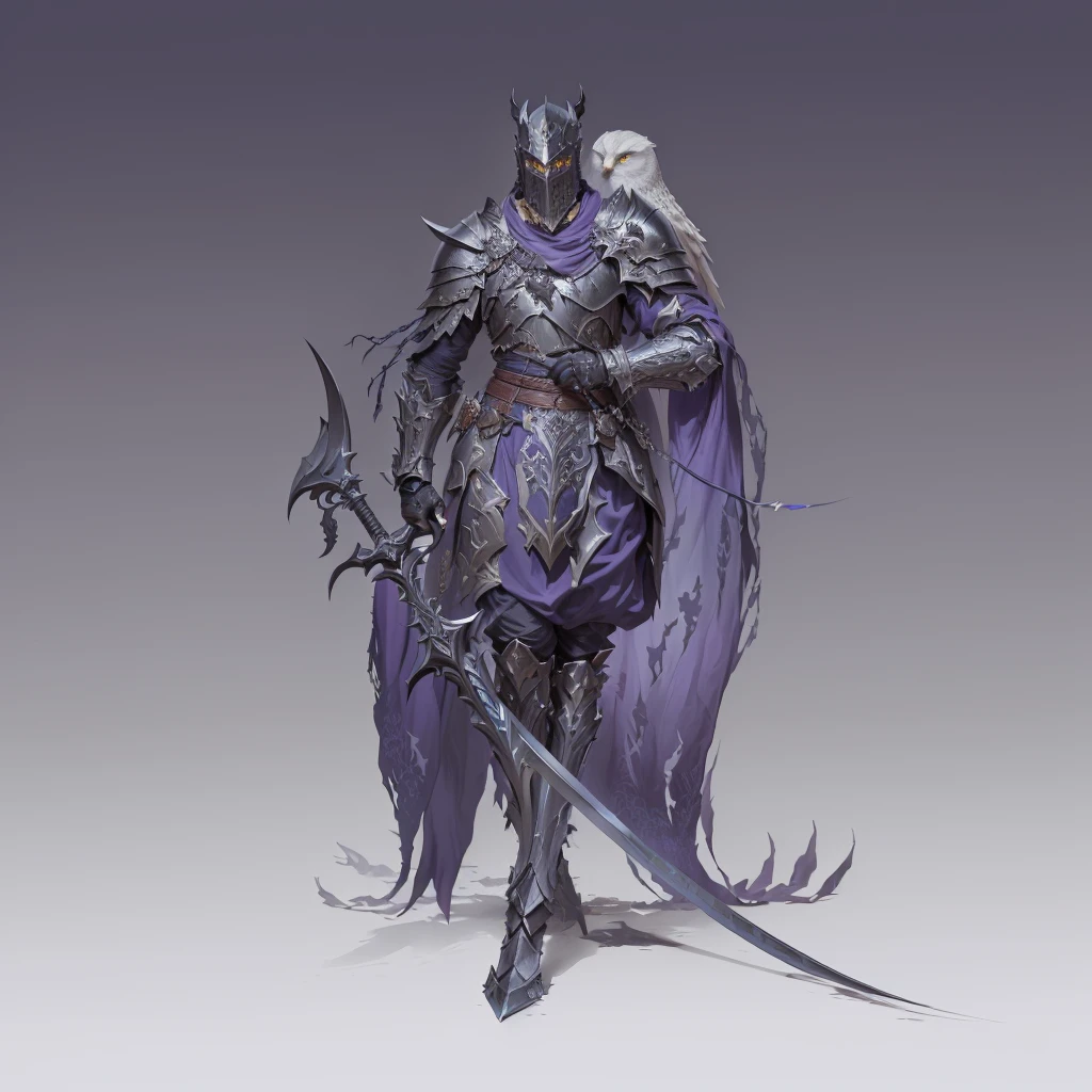 close-up of a Viking in fancy armor with a sword, Owl on the shoulder, north, northская мифология, heroic The concept of a fantasy character, The concept of a fantasy character, complex fantasy character, dark Fantasy Character Design, anthropomorphic raven knight, full body concept, Noble Demon Character Design, Dark soul armor concept, detailed full body concept art, detailed full body concept, mysterious concept art, Fantasy Character Design, dark soul concept