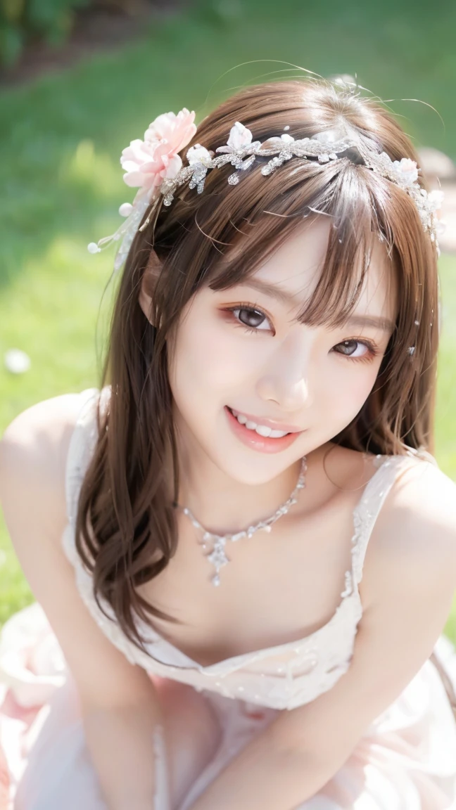 (Highest quality、Tabletop、8K、Best image quality、Award-winning works)、One beautiful bride、(alone:1.1)、(The most extravagant and gorgeous huge pure white wedding dress:1.1)、(Perfect Wedding Lace:1.2)、(The most gorgeous and luxurious giant tiara:1.1)、(The most extravagant and luxurious giant necklace:1.1)、あなたの最高の笑顔で私をplease look、The finest jewellery decoration、Perfect Makeup、Long eyelashes、Ultra HD Shining Eyes、Ultra HD Hair、Ultra-high resolution glossy lips、Ultra High Resolution Perfect Teeth、Super high resolution beautiful face、(Accurate anatomy:1.1)、Very bright and beautiful skin、very bright and vivid、Perfect beautiful bridal hairstyles、(Front facing body:1.1)、(Solid pink background:1.2)、Cleavage、nude、(The 肖像画 was taken from above the lying body: 1.3)、(( M-shaped legs spread, please look )))), (Show me your legs spread wide: 1.5), Real nipples, real open, (女性のマンコ汁がカメラにsquirtしている:1.2), Beautiful 20 year old Japanese girl, Stimulating the clitoris, masturbating and fingering, orgasm, Detailed facial features,(Front view), (squirt from pussy:1.2), (squirt:1.2), Remove the shoulder straps to expose your chest, (Showing realistic beautiful nipples:1.5)