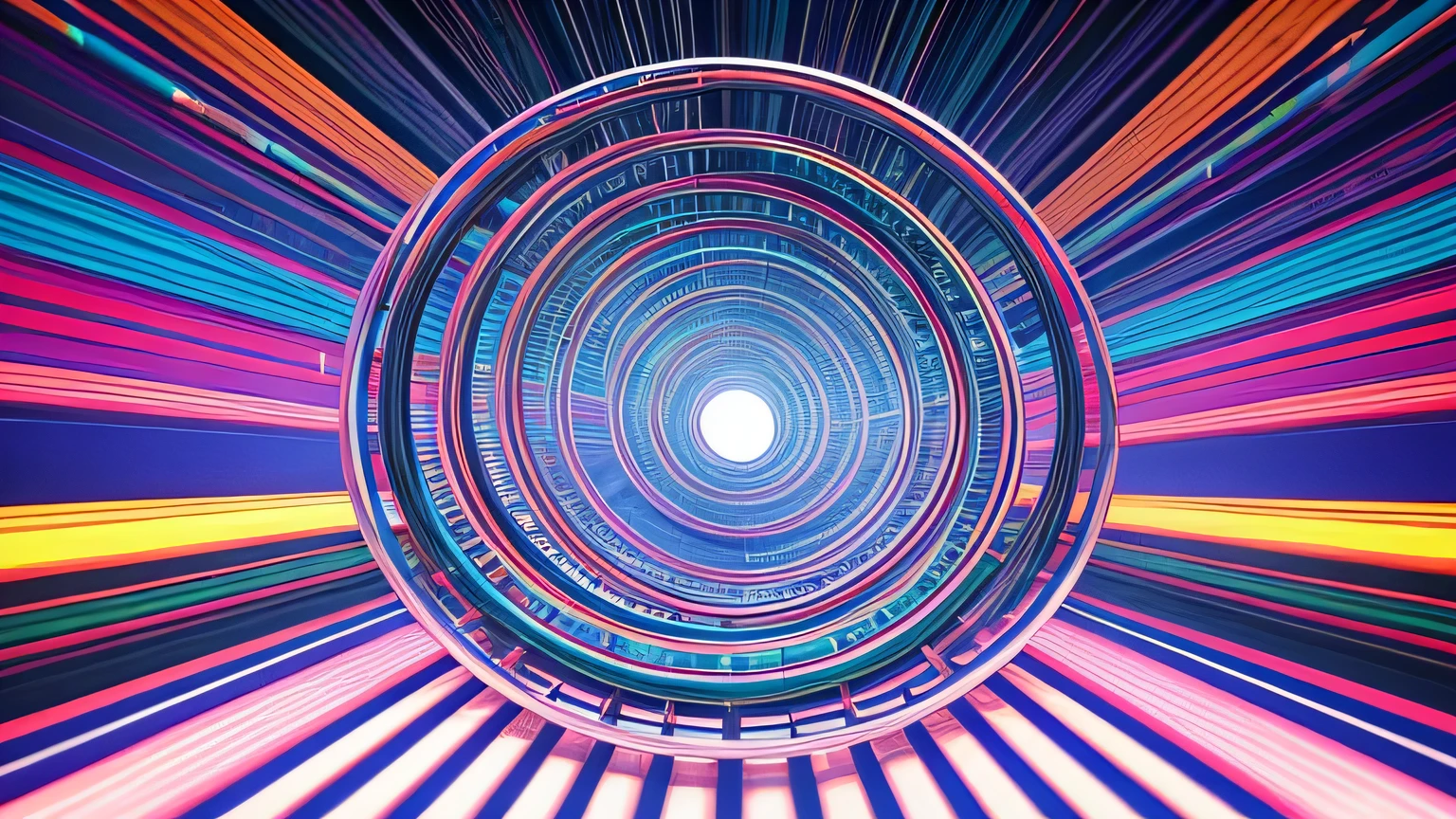 Symmetrical pattern of spiral shaped objects with a colorful striped texture. 3d rendering abstract background