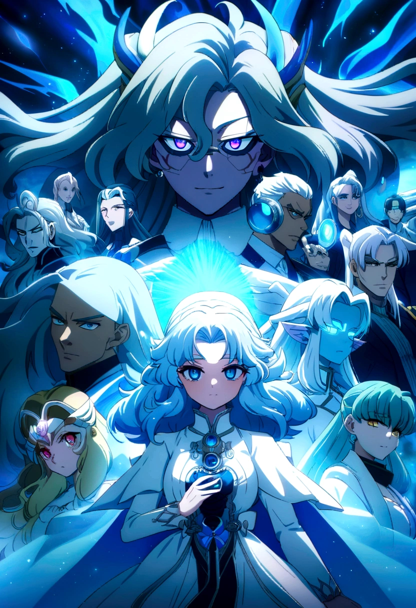 anime, a serene blue angel with piercing eyes against a celestial background, olhos azuis brilhando, azul brilhante eyes, olhos azuis brilhantes, with Azul brilhante eyes, with olhos azuis brilhantes, emitindo uma aura azul celestial, light aura blue glow, olhos azuis como safira, blue aura, intense watery azul brilhante eyes, papel de parede do telefone, badass anime 8 k, Azul brilhante, olhos totalmente azuis"