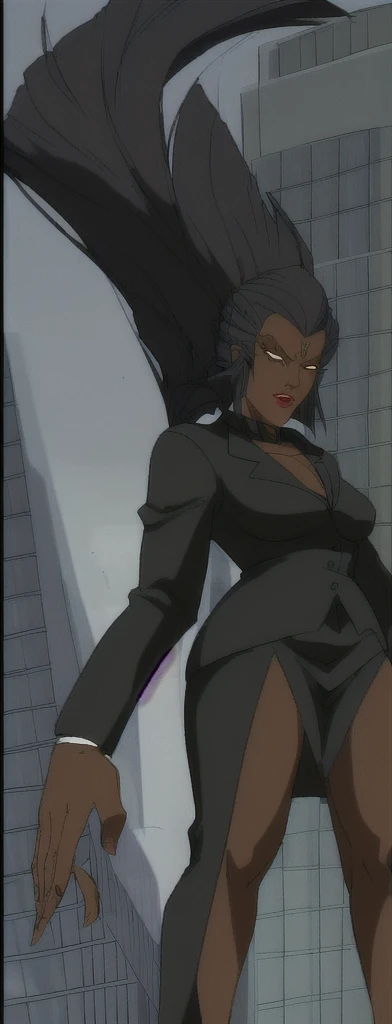 Evil black skinned business woman in a skirt suit