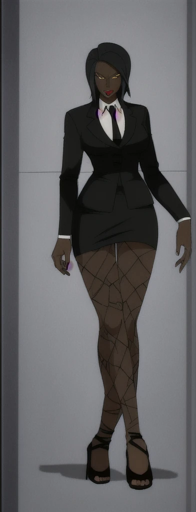 Evil black skinned business woman in a skirt suit
