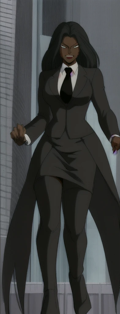 Evil black skinned business woman in a skirt suit
