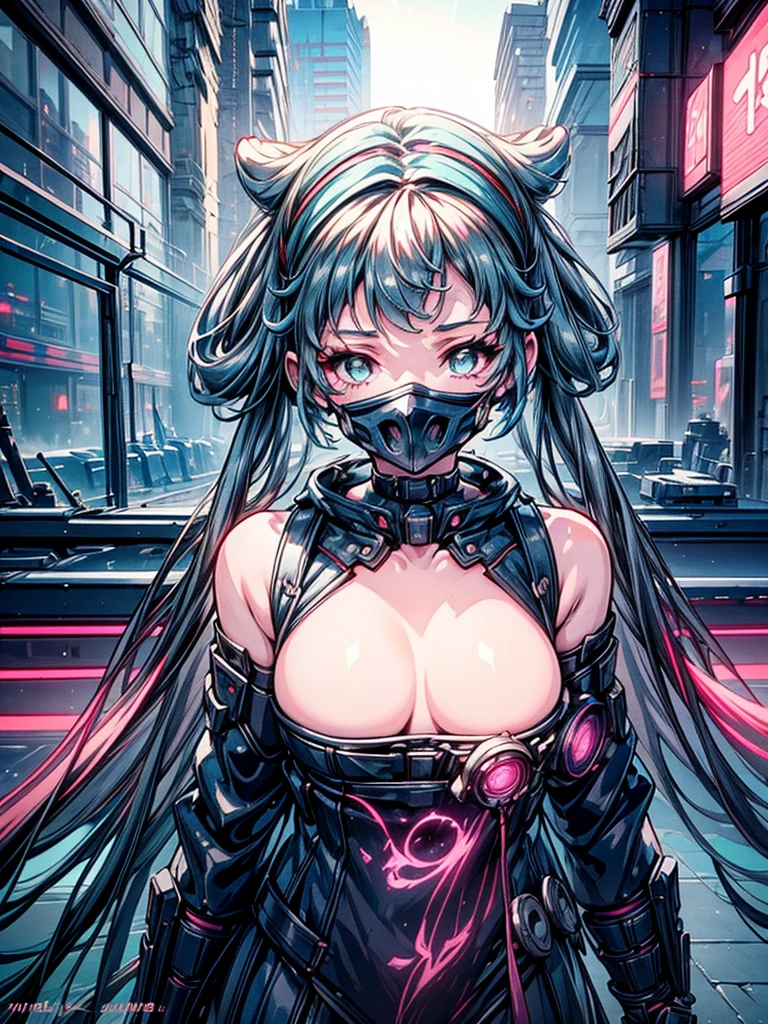 a beautiful detailed anime girl, sexy urban futuristic outfit, subzero mortal kombat mask covering mouth, submachine gun on back, masterpiece, 8k, ultra-detailed, photorealistic, intricate details, dramatic lighting, vibrant colors, cinematic composition, cyberpunk, science fiction, concept art style