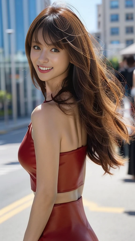 ((Highest quality、8K、masterpiece:1.3)), Upper Body, Long legs, Sharp focus:1.2, Beautiful woman with perfect figure:1.4, Slim Abs:1.1, The background is the office, ((Shortcuts、Big Breasts:1.2)), (She is wearing a red leather low-cut bodycon dress., Enchanting and overflowing big , Soft big ass, Slim and toned waist, Smile at the audience:1.2), Highly detailed face and skin texture, fine grain, double eyelid, 25-year-old woman, Mature Woman,sexy,