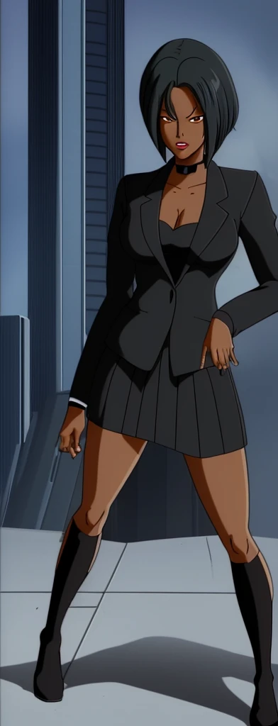 Anime Evil black skinned business woman in a skirt suit