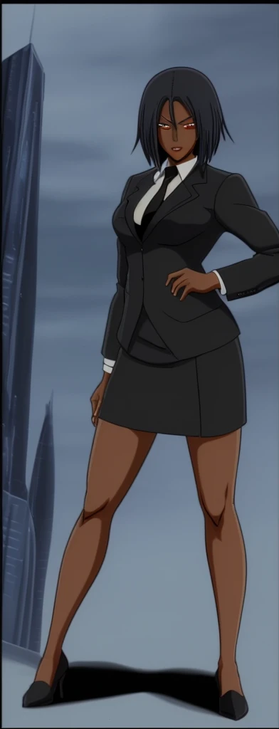 Anime Evil black skinned business woman in a skirt suit