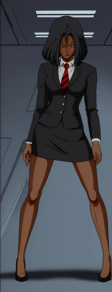 Anime Evil black skinned business woman in a skirt suit