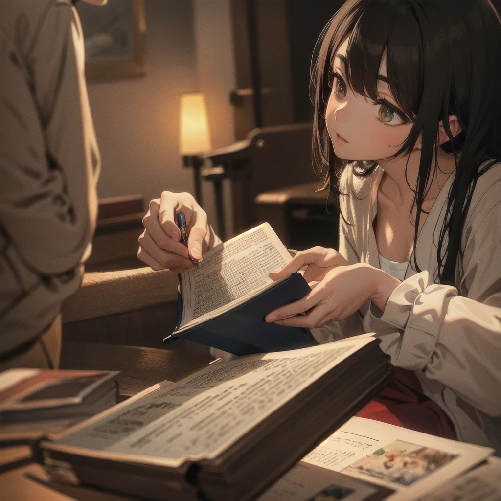 Evening Reading,illustration,close up,Oil painting texture