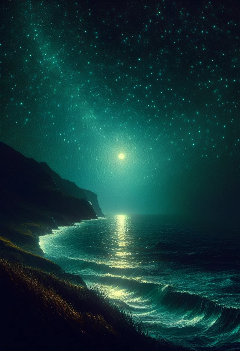 Sea , digital painting, high quality the darkest longest night of the year, style of Ralph Blakelock, Ed Emshwiller, Marianna Rothen, Arthur Rackham, Niko Anttila
