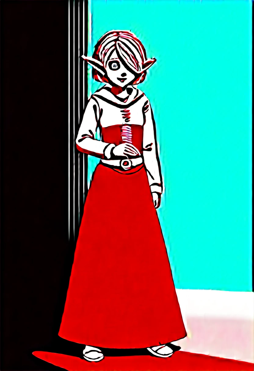 ((Best Quality)), (Masterpiece)), (Details: 1.4), Absurd Resolution, High Resolution, (Masterpiece: 1.4), Ultra Detailed, detailed gnome girl with pale skin, short stature, very long waist length silver hair that curls at the ends, covering one eye, with small breasts, pouty lips, and bright blue anime-style eyes with long lashes, wearing a corset, white puffy long sleeved shirt, and puffy cloth pants, leather bound boots, set in a windy fantasy landscape, (best quality,4k,8k,highres,masterpiece:1.2),ultra-detailed, dungeons and dragons, long elf ears, small girl, detailed skin and cloth textures, cute detailed face, intricate details, extremely detailed, 1girl, dynamic pose with hair covering one eye, shy personality, puffy cloth pants with leather belt, detailed privateer outfit, detailed buccaneer outfit, pouch on belt, wearing ornate leather armor with fur trim, silver inlay detail, wearing fur trimmed boots, wearing fur trimmed gloves, short, short height, halfing girl, small girl,